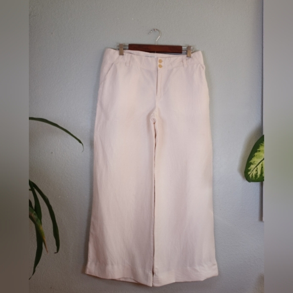 Banana Republic Silk Linen Classic Lightweight Preppy Cream Wide Leg Pant 8P - Picture 4 of 10